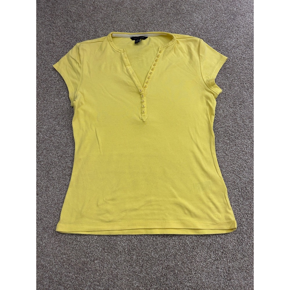 Tommy Hilfiger Henley Top Womens Medium Yellow Excellent V-Neck Short Sleeve